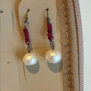 Chic Pearl and Ruby Earrings